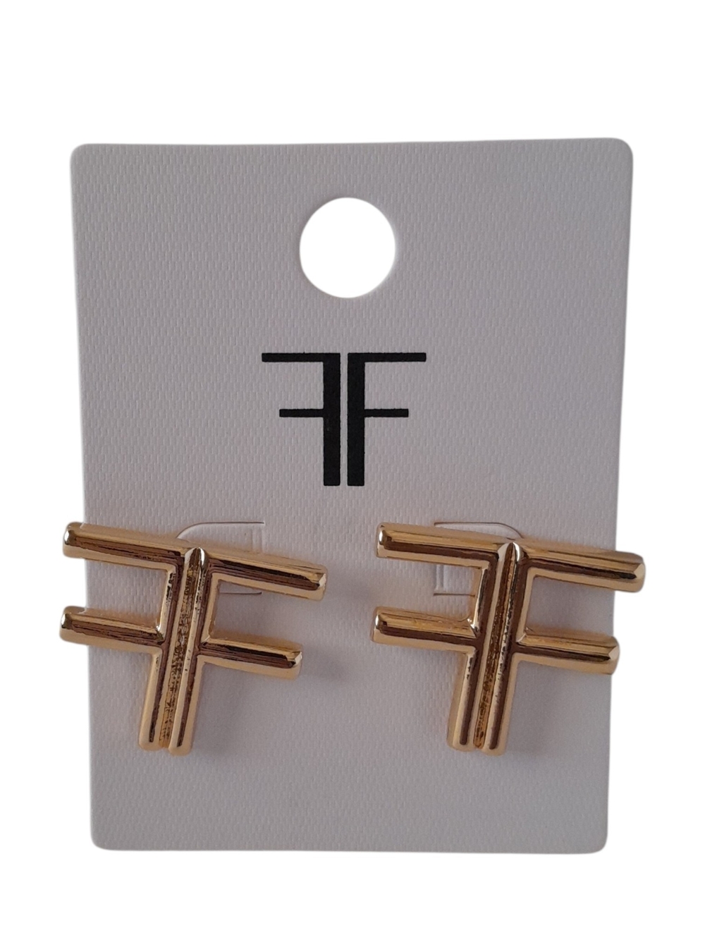 Gold FF Logo Stud Earrings Geometric F Costume Fashion Jewelry